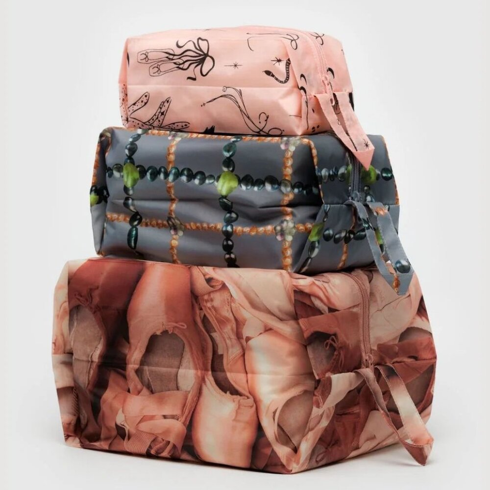 NWT Baggu 3D Zip Set - Ballet Icons (Pointe Shoe, Ballet Icons, Beaded Plaid)